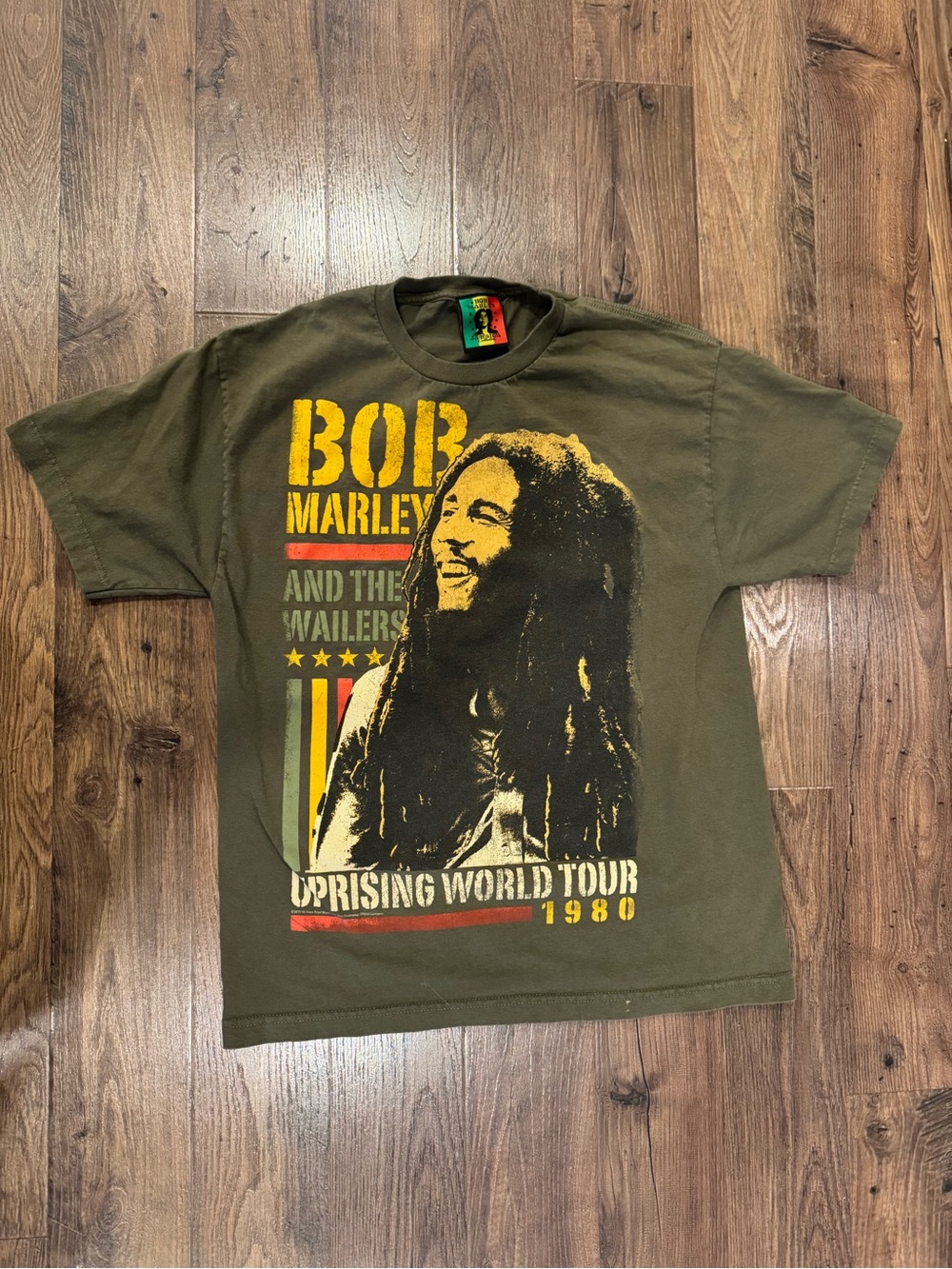 Bob Marley Uprising World Tour 1980 Graphic Tee - Olive VINTAGE T-Shirt